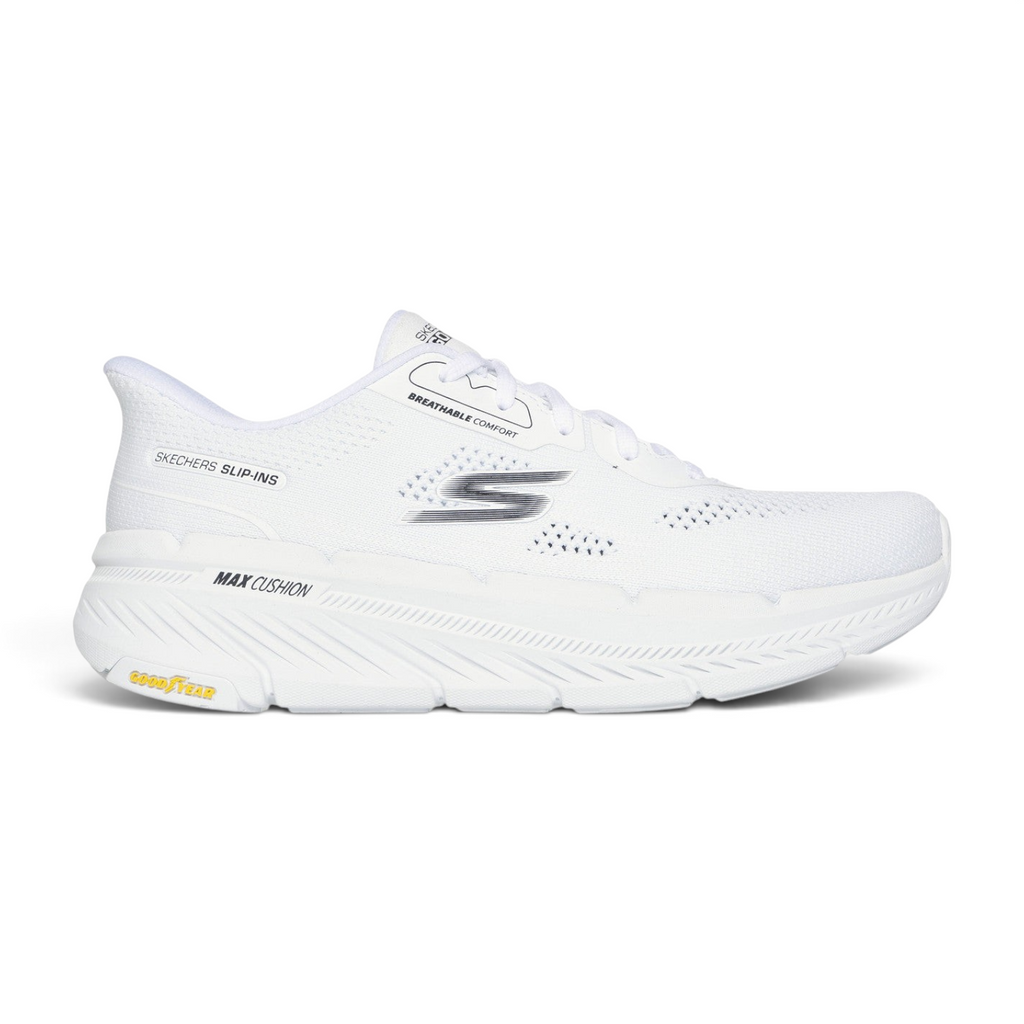 FRG Skechers Slip-ins Max Cushioning Premier 2.0 white breathable sneaker with a rugged Goodyear outsole