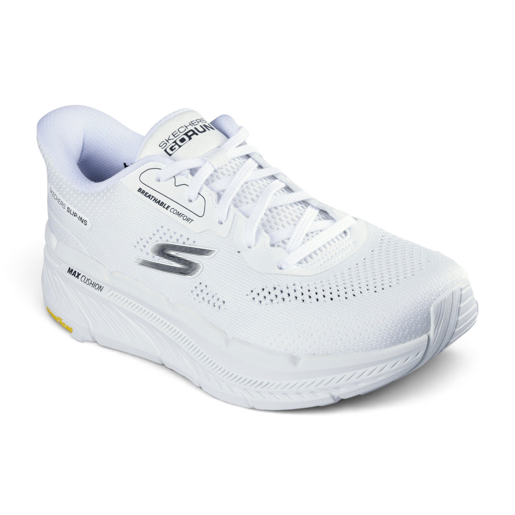 FRG Skechers Slip-ins Max Cushioning Premier 2.0 white breathable mesh sneaker with rugged Goodyear outsole