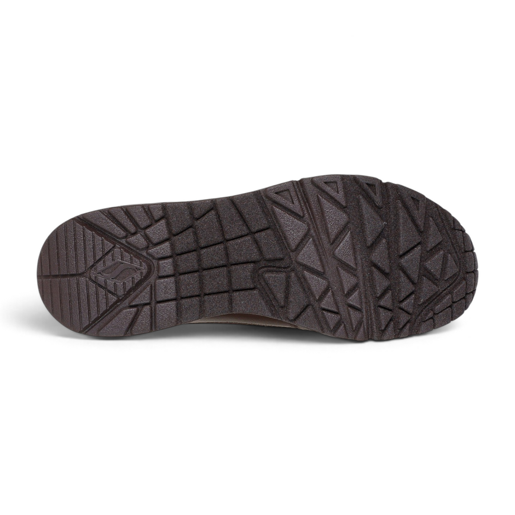 FRG Skechers Street Uno Galactic Gal chocolate brown sneaker outsole with geometric traction pattern