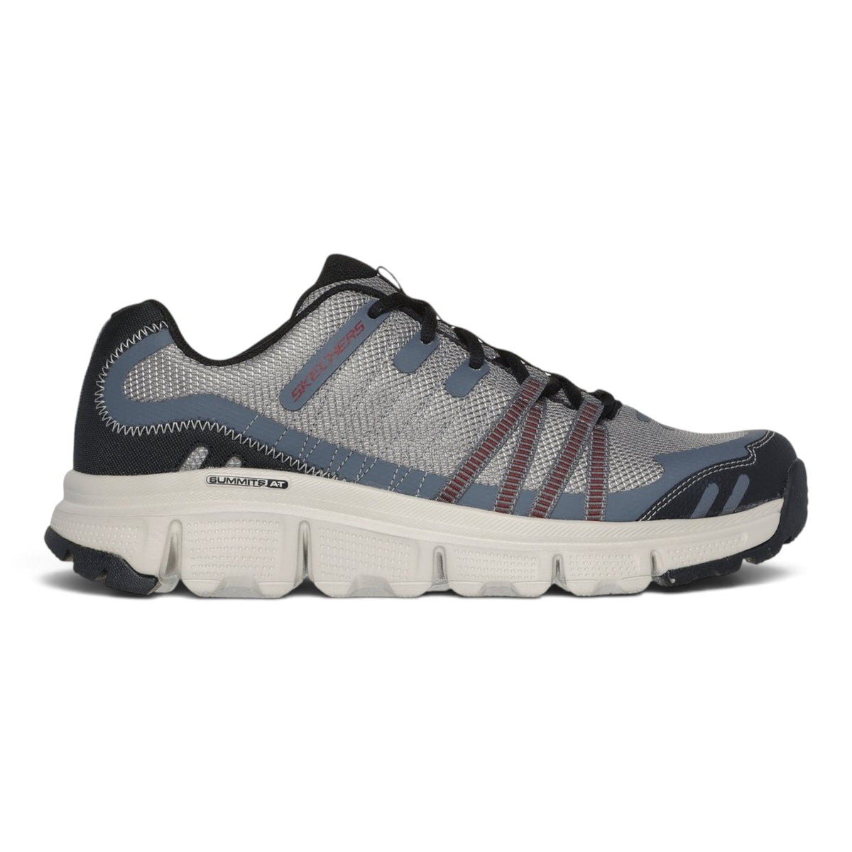 FRG Skechers Summits AT Twin Bridges gray athletic sneaker with mesh upper, hotmelt overlays, and cushioned midsole.