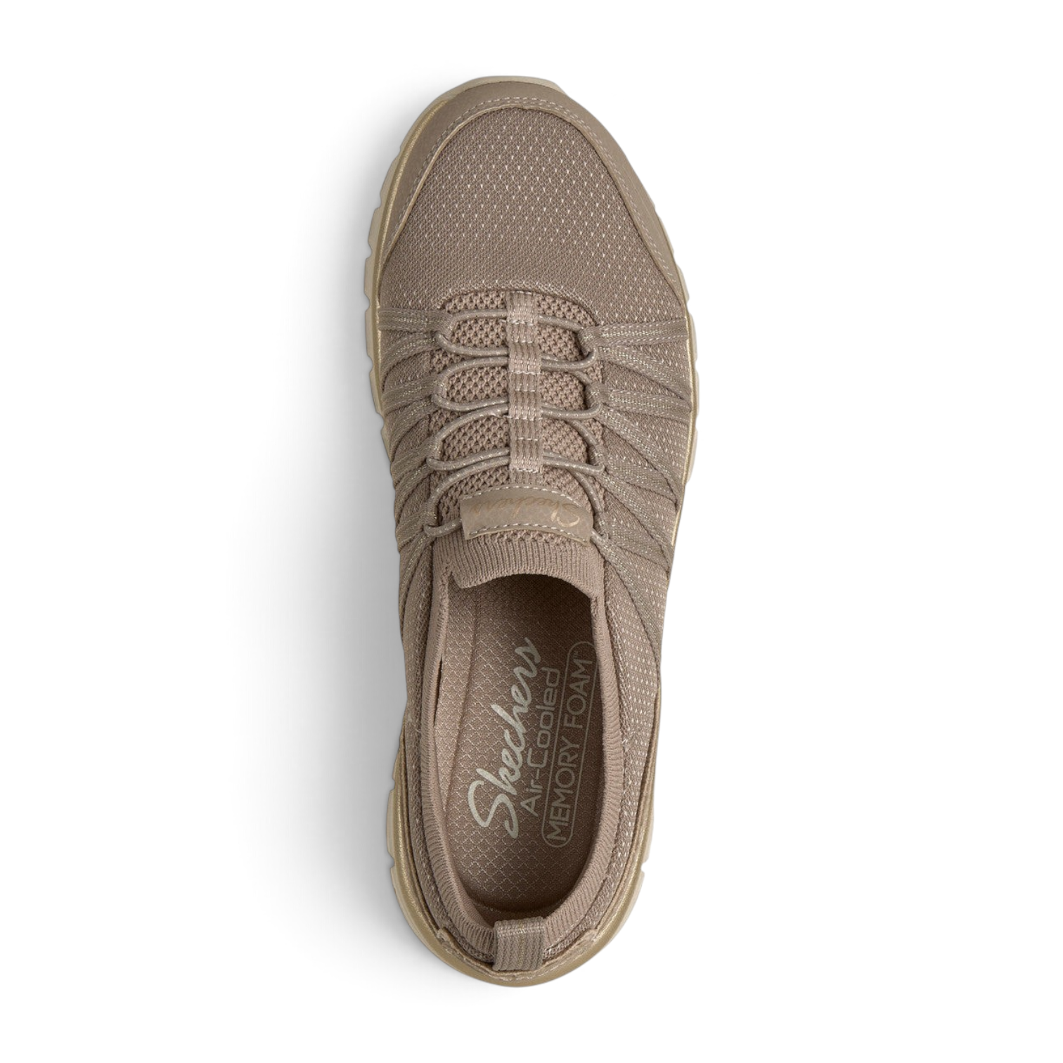 FRG Skechers Graceful Purecrush taupe vegan slip-on sneaker with stretch laces and memory foam insole, top view