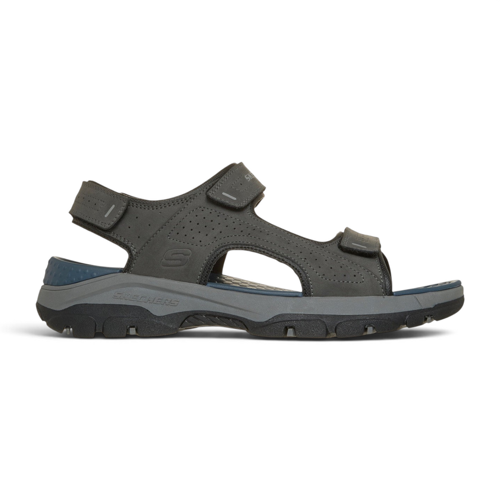 FRG Skechers Tresmen Garo charcoal grey open-toe sandals with adjustable straps and cushioned support