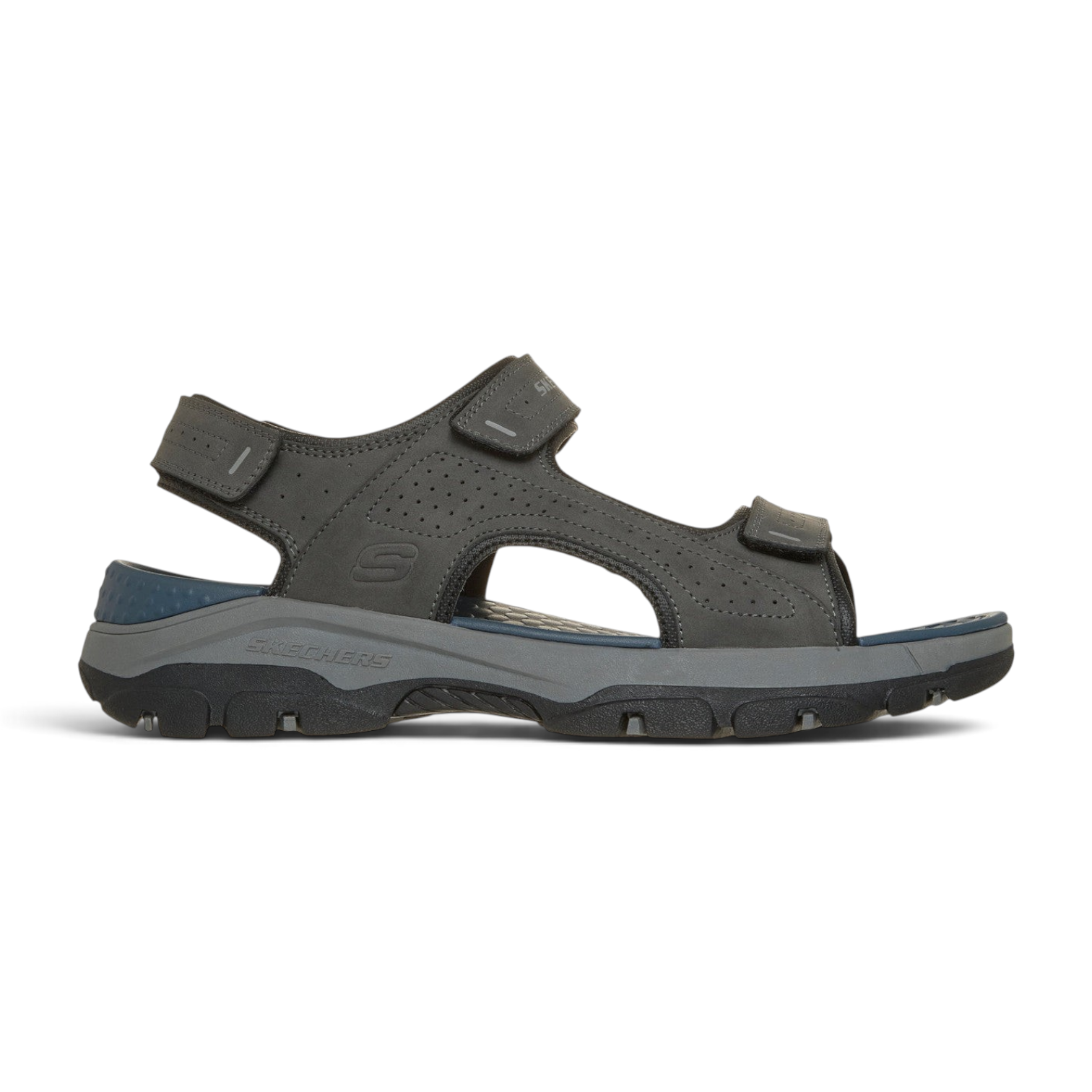 FRG Skechers Tresmen Garo charcoal grey open-toe sandals with adjustable straps and cushioned support