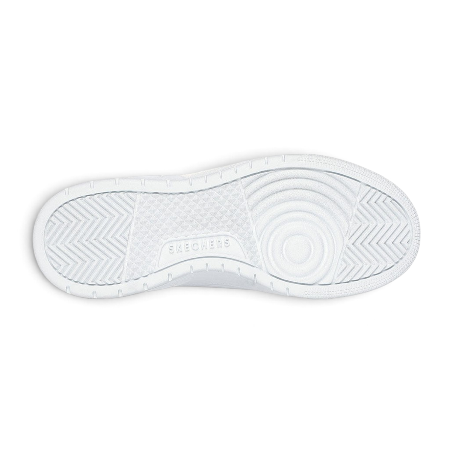 FRG Skechers Uno Court sneaker white rubber outsole with textured grip pattern and embossed logo detail