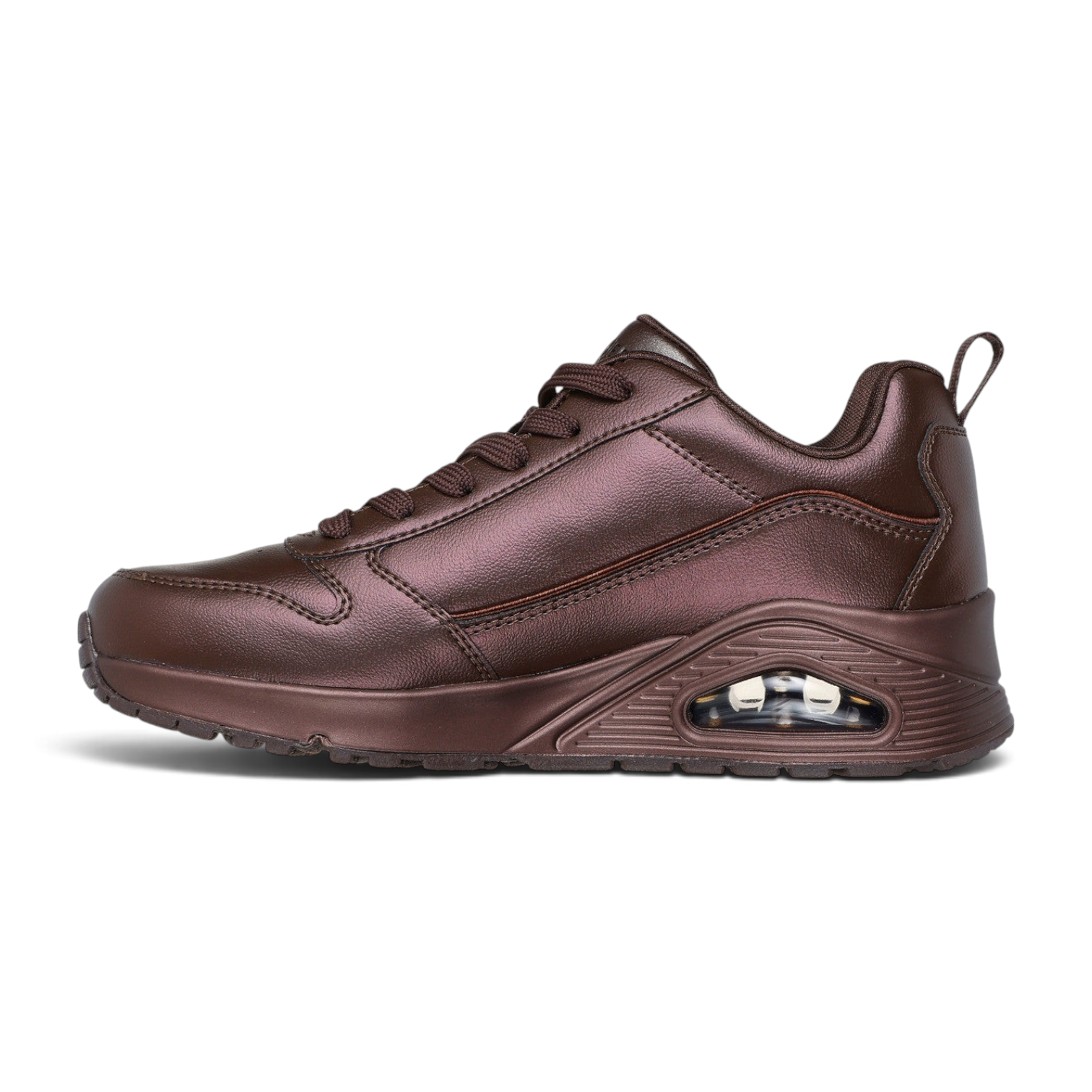 FRG Skechers Street Uno Galactic Gal chocolate brown metallic lace-up sneaker with visible air-cushioned heel