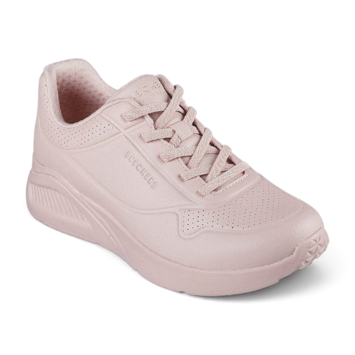 FRG Skechers Uno Lite fashion sneakers in blush satin synthetic duraleather with platform wedge and memory foam