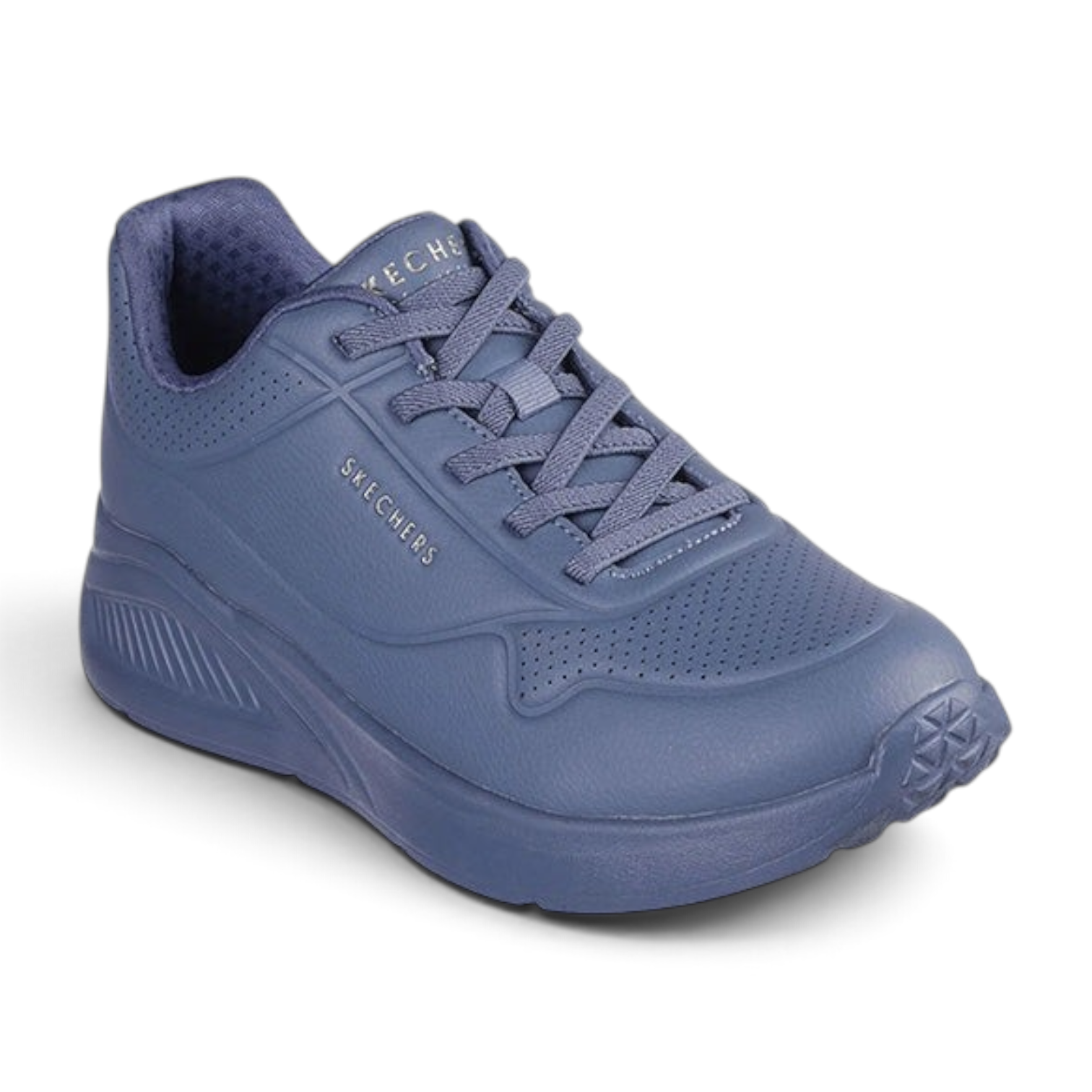FRG Skechers Uno Lite dark blue synthetic duraleather fashion sneaker with platform wedge and memory foam insole
