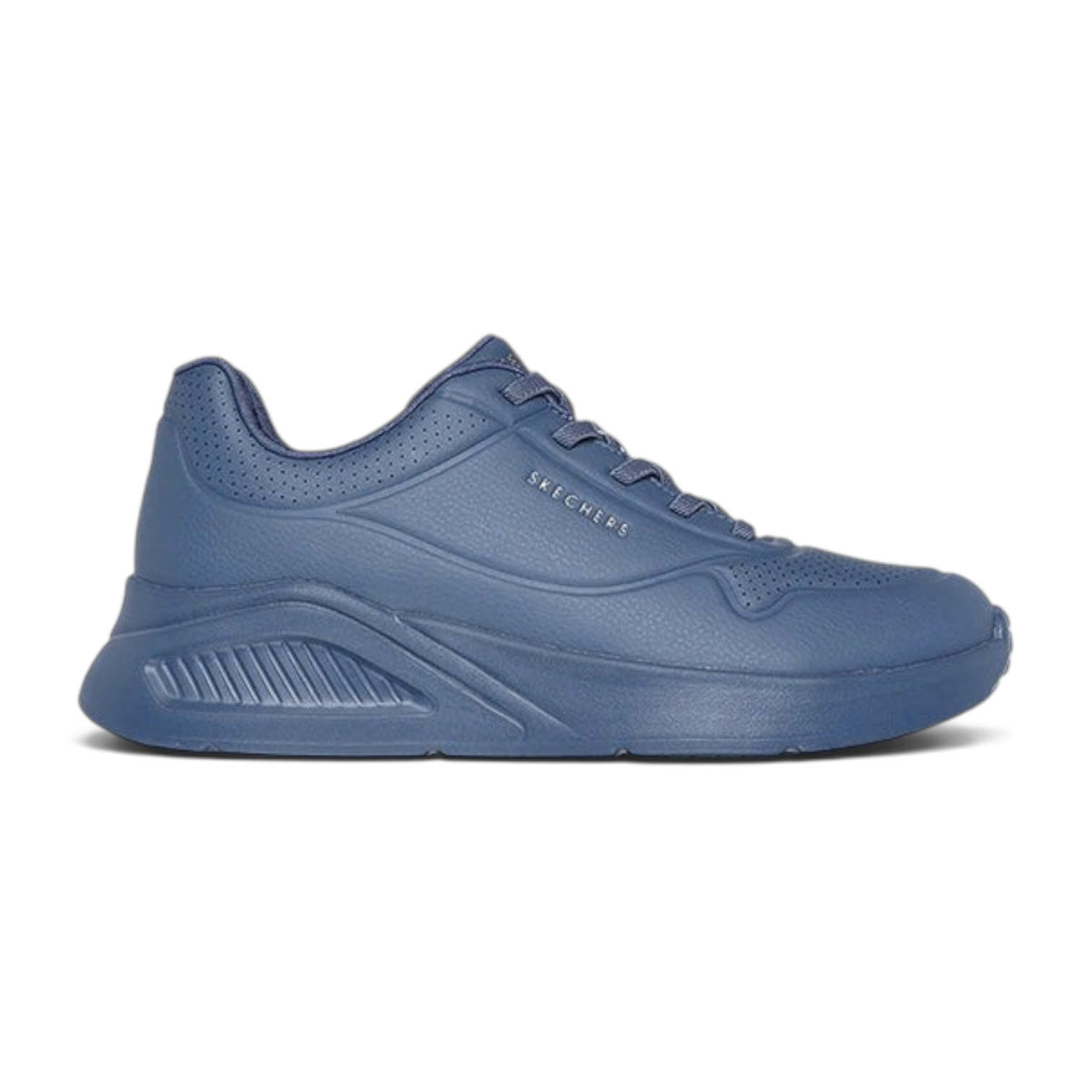 FRG Skechers Uno Lite dark blue fashion sneaker with synthetic duraleather upper and platform wedge midsole