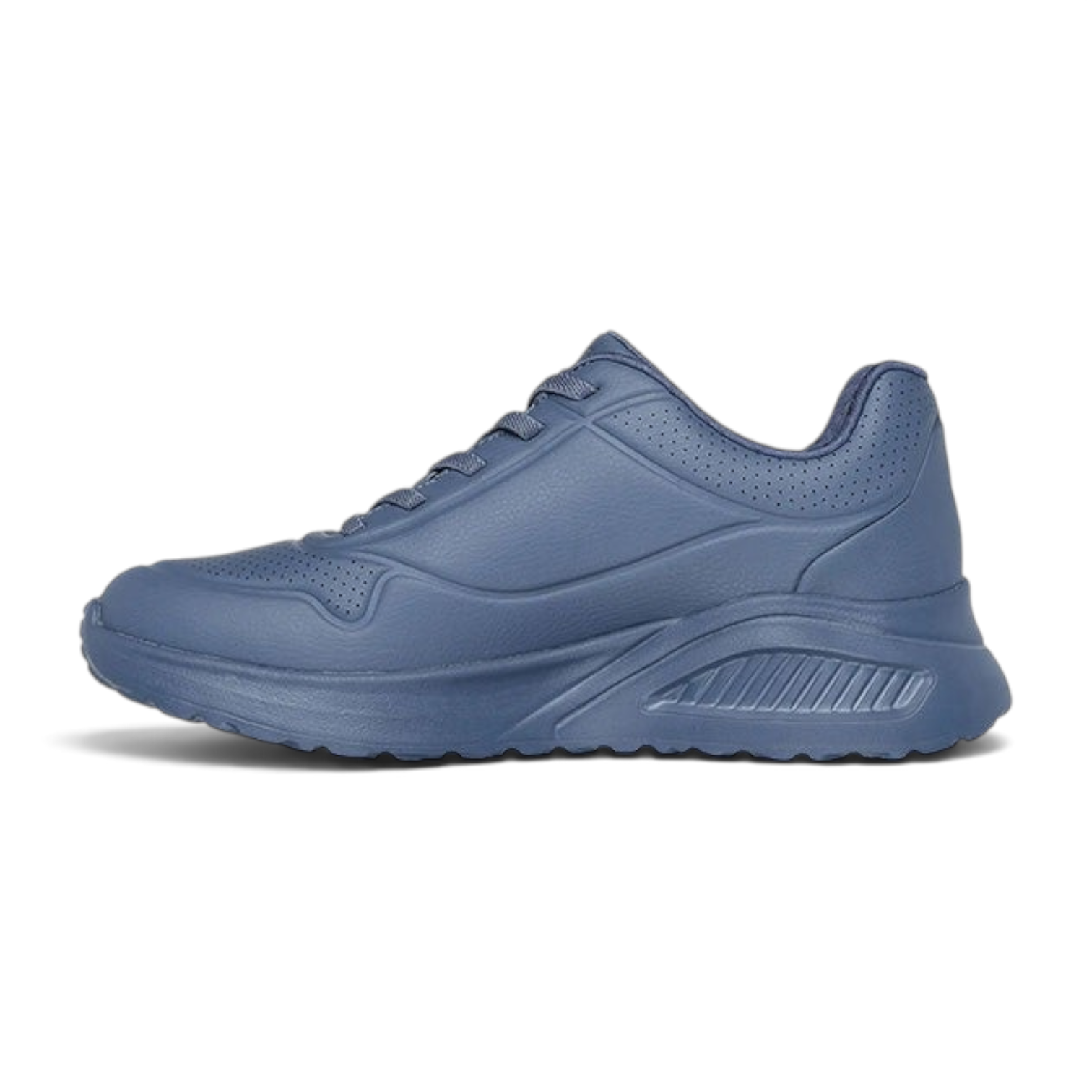 FRG Skechers Uno Lite dark blue synthetic duraleather fashion sneaker with platform wedge and memory foam insole
