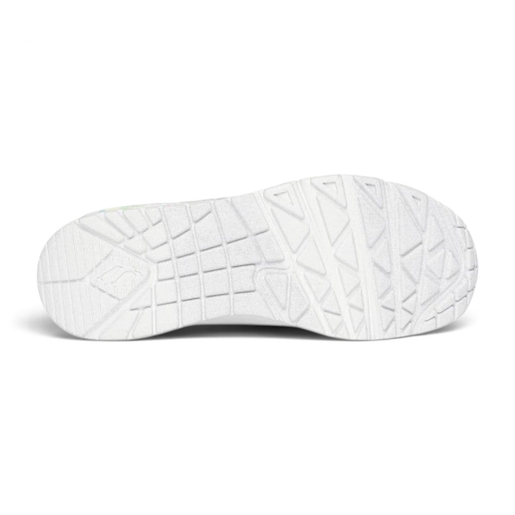 FRG Skechers Uno sneaker white rubber outsole with textured geometric tread pattern for traction
