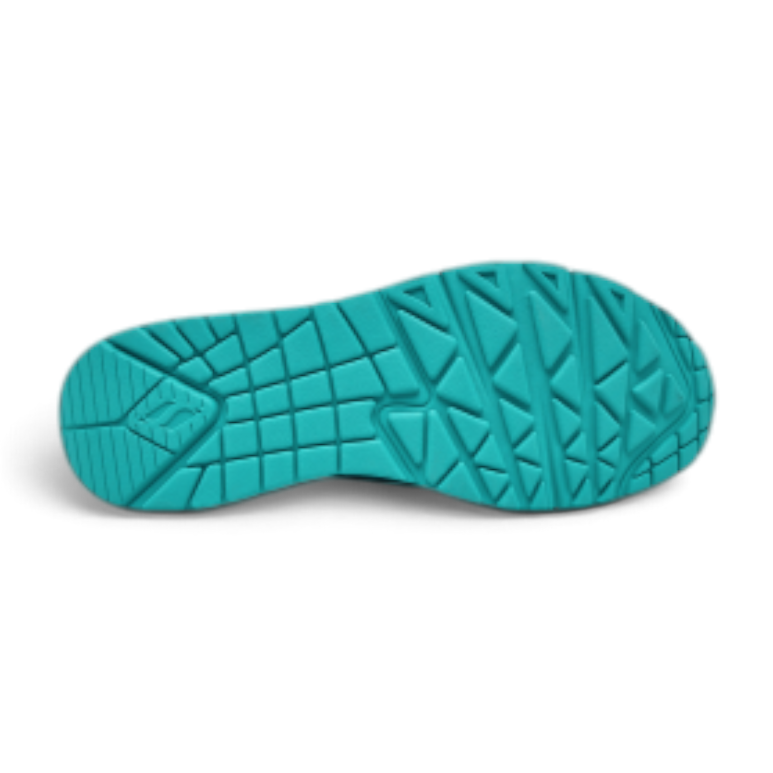 FRG Skechers Uno Spread The Love teal sneaker rubber outsole with geometric traction pattern