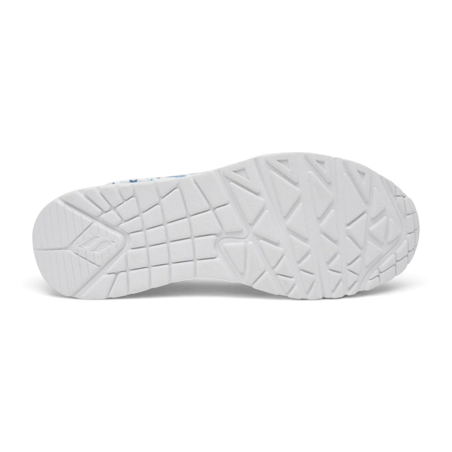 FRG Skechers Uno Spread The Love sneaker showing the white textured rubber outsole with geometric tread pattern