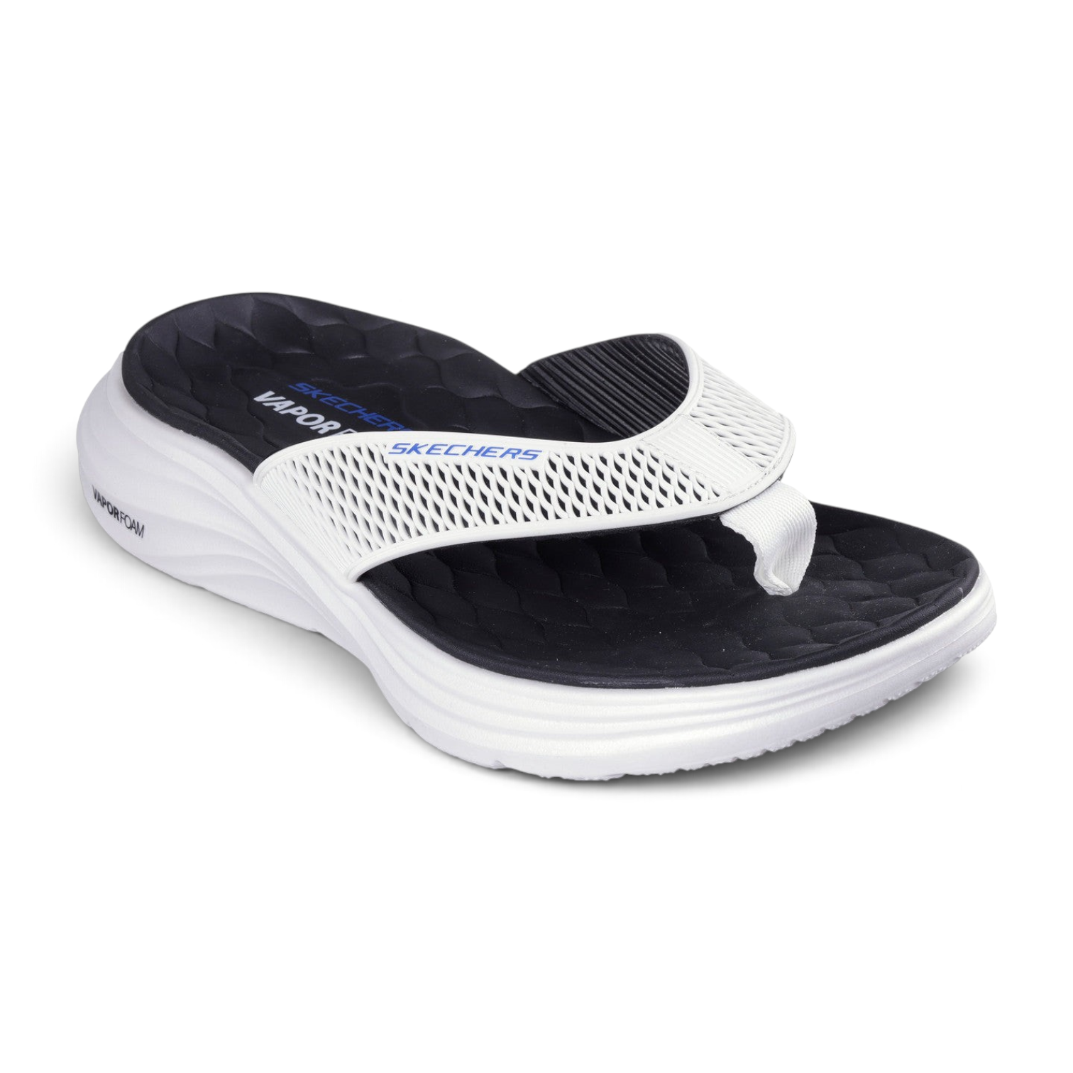 FRG Skechers Vapor Foam Sayto sandal in white and black with a contoured footbed and mesh strap