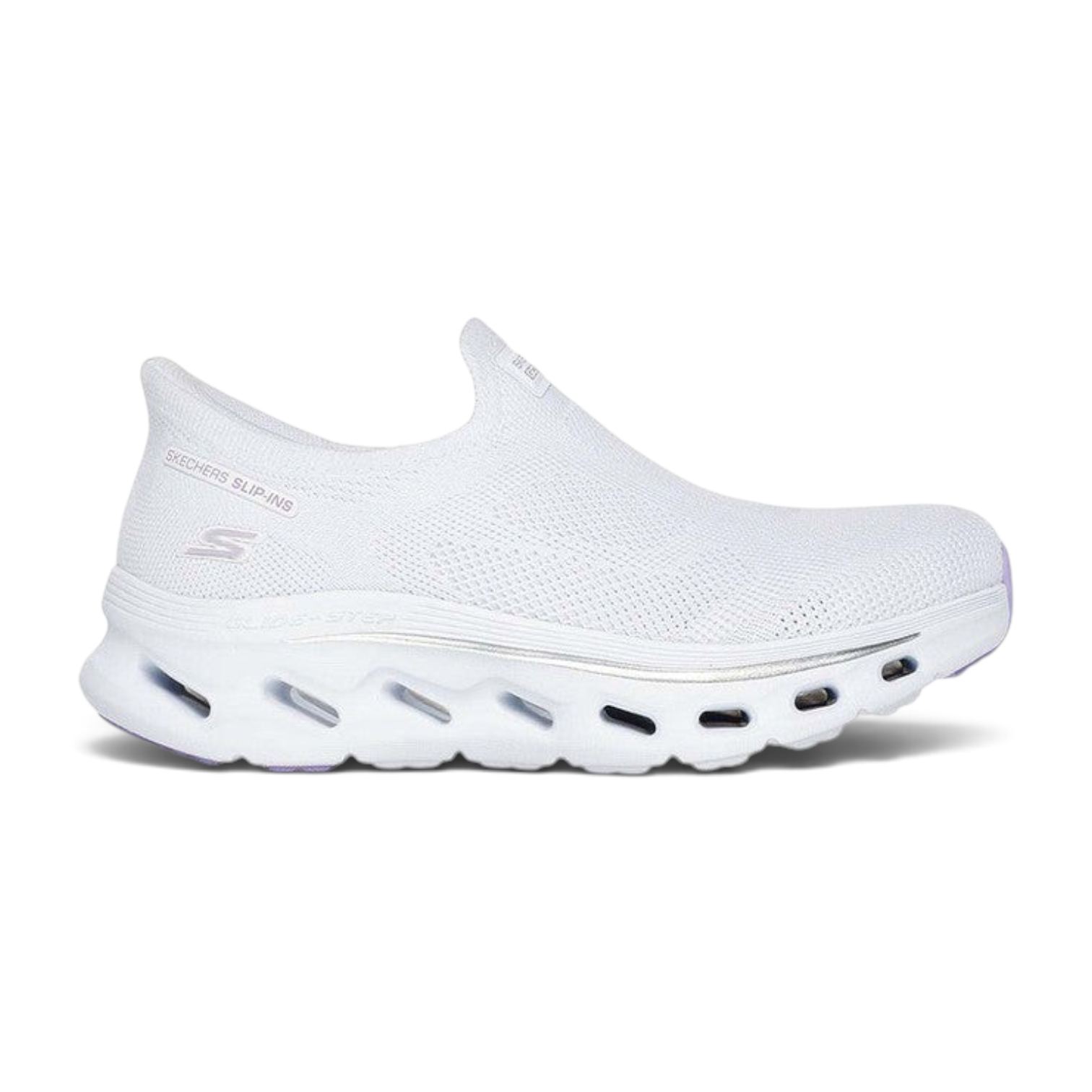 FRG Skechers GO WALK Glide-Step 2.0 white heathered knit slip-in walking shoe with responsive cushioned midsole