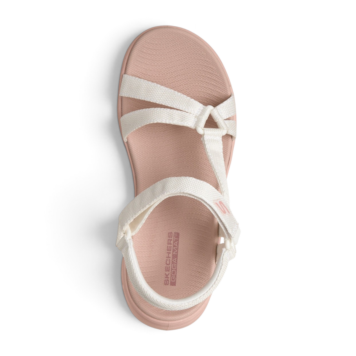 FRG Skechers GO Walk Glide-Step 2.0 vegan sandal in white and pink with adjustable straps and contoured footbed