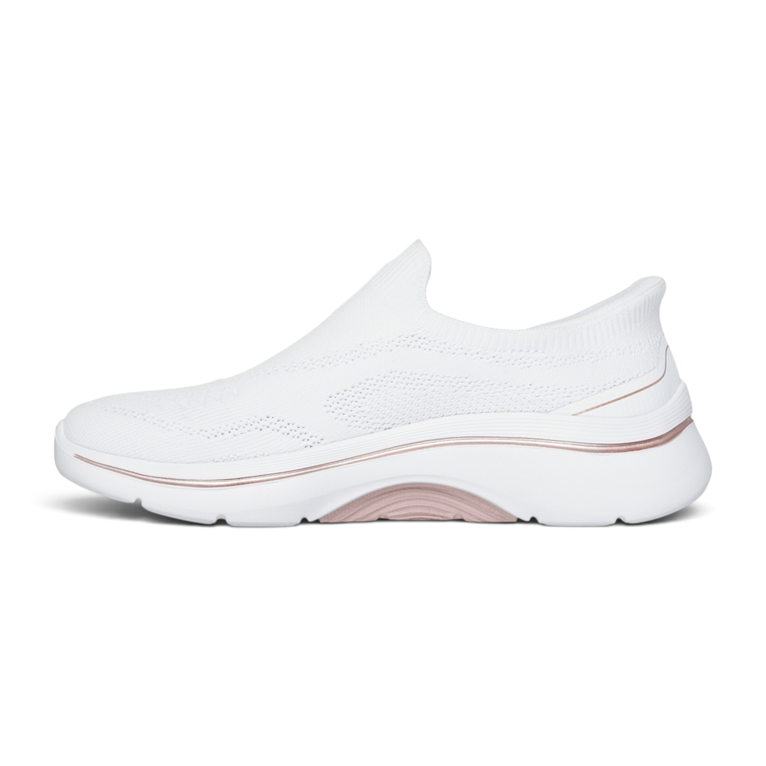FRG Skechers GO WALK Arch Fit 2.0 Tatum white vegan slip-on sneaker with engineered knit upper and rose gold detail