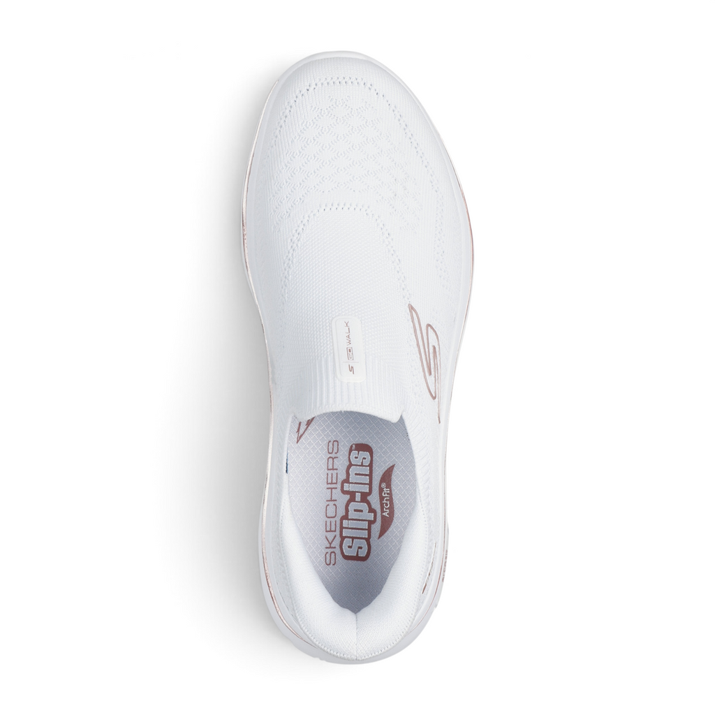 FRG Skechers GO WALK Arch Fit 2.0 Tatum white vegan slip-on sneaker with engineered knit upper and cushioned insole