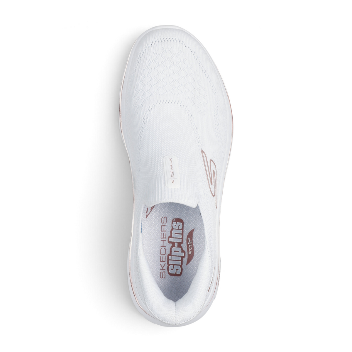 FRG Skechers GO WALK Arch Fit 2.0 Tatum white vegan slip-on sneaker with engineered knit upper and cushioned insole