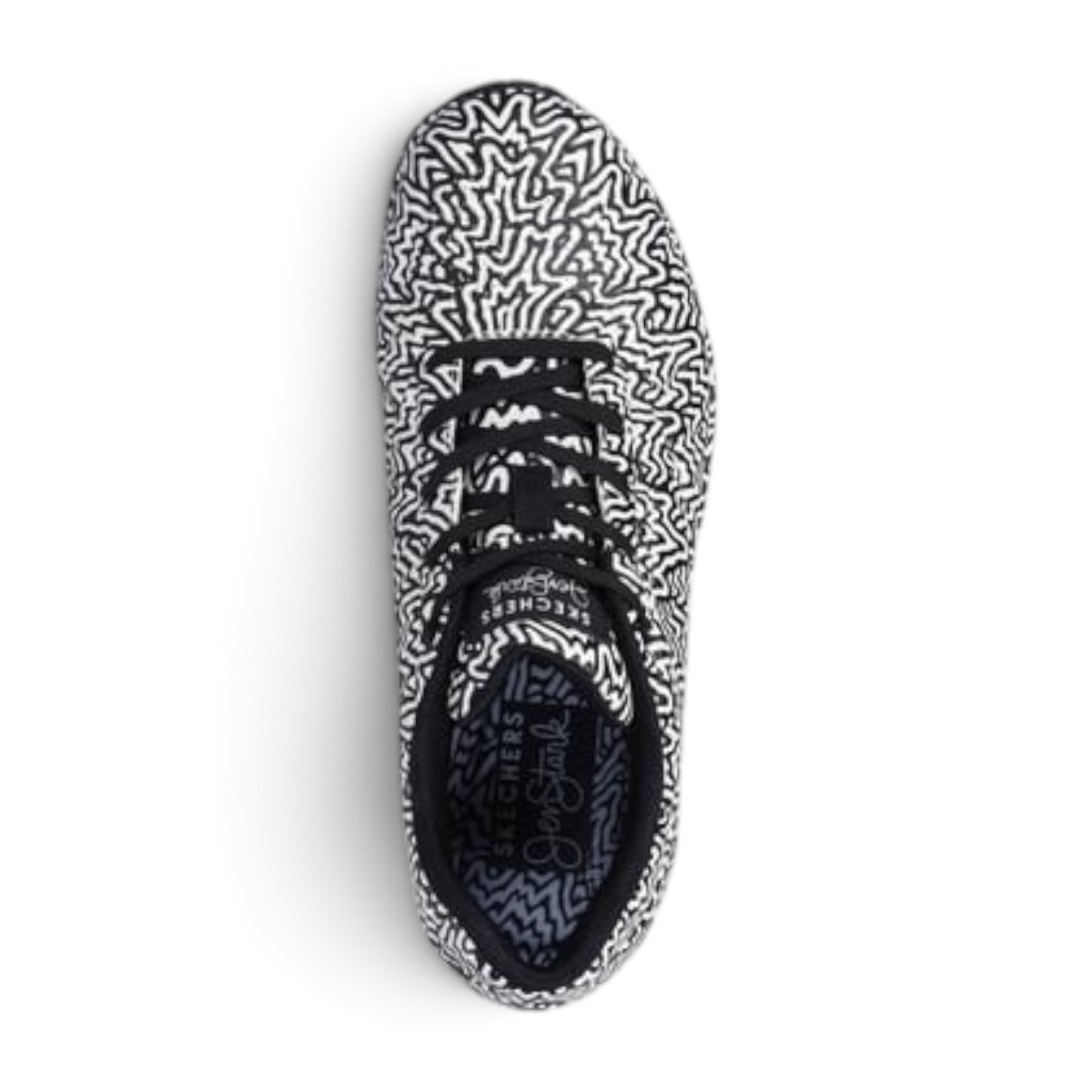 FRG UNO INFINITE DRIP sneaker in black and white with an intricate abstract pattern and black laces