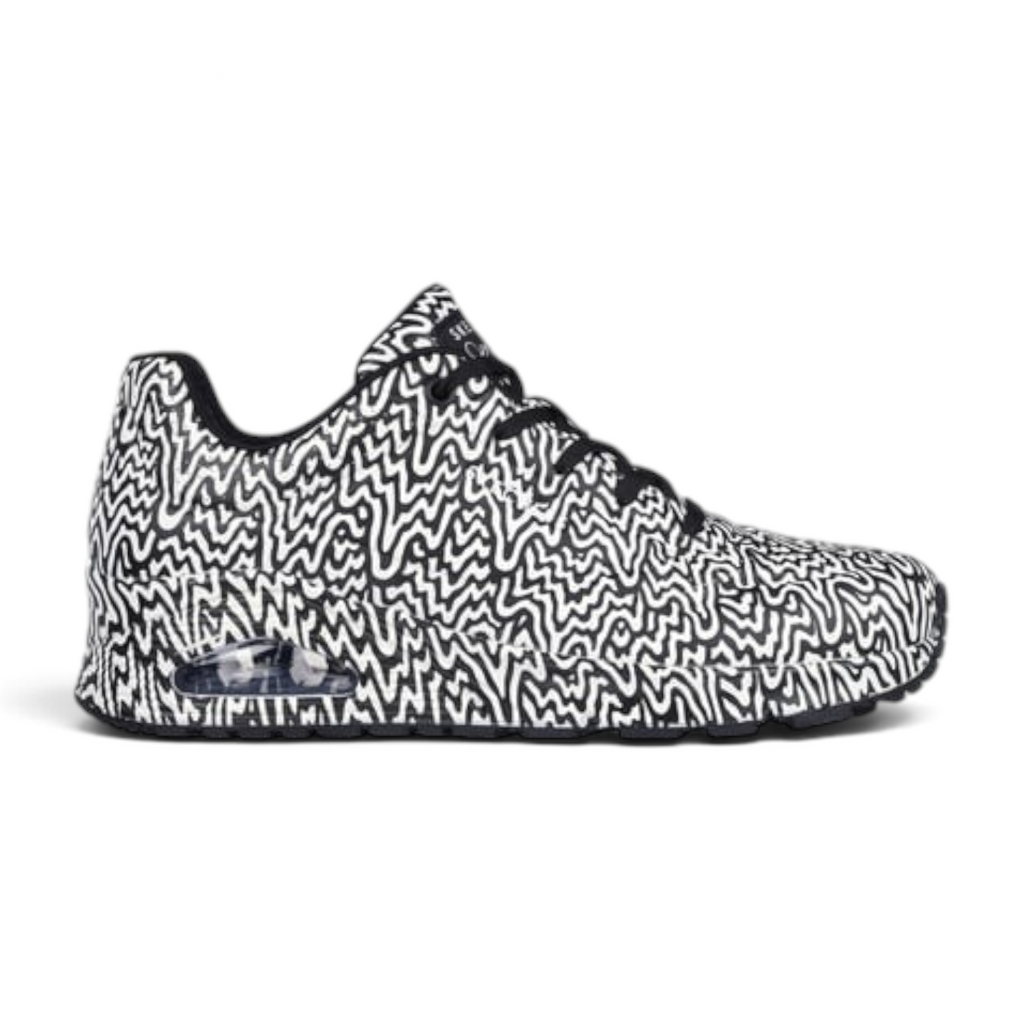 FRG UNO INFINITE DRIP sneaker featuring a black and white abstract wavy pattern with a visible air cushioned sole