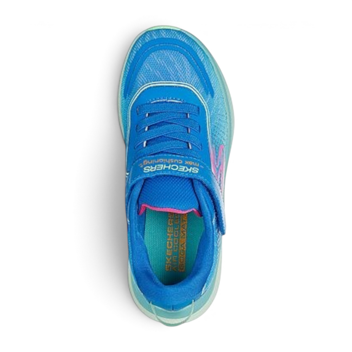 FRG Skechers Max Cushioning Ascend kids running shoe in blue and mint with lace-up closure and cushioned insole