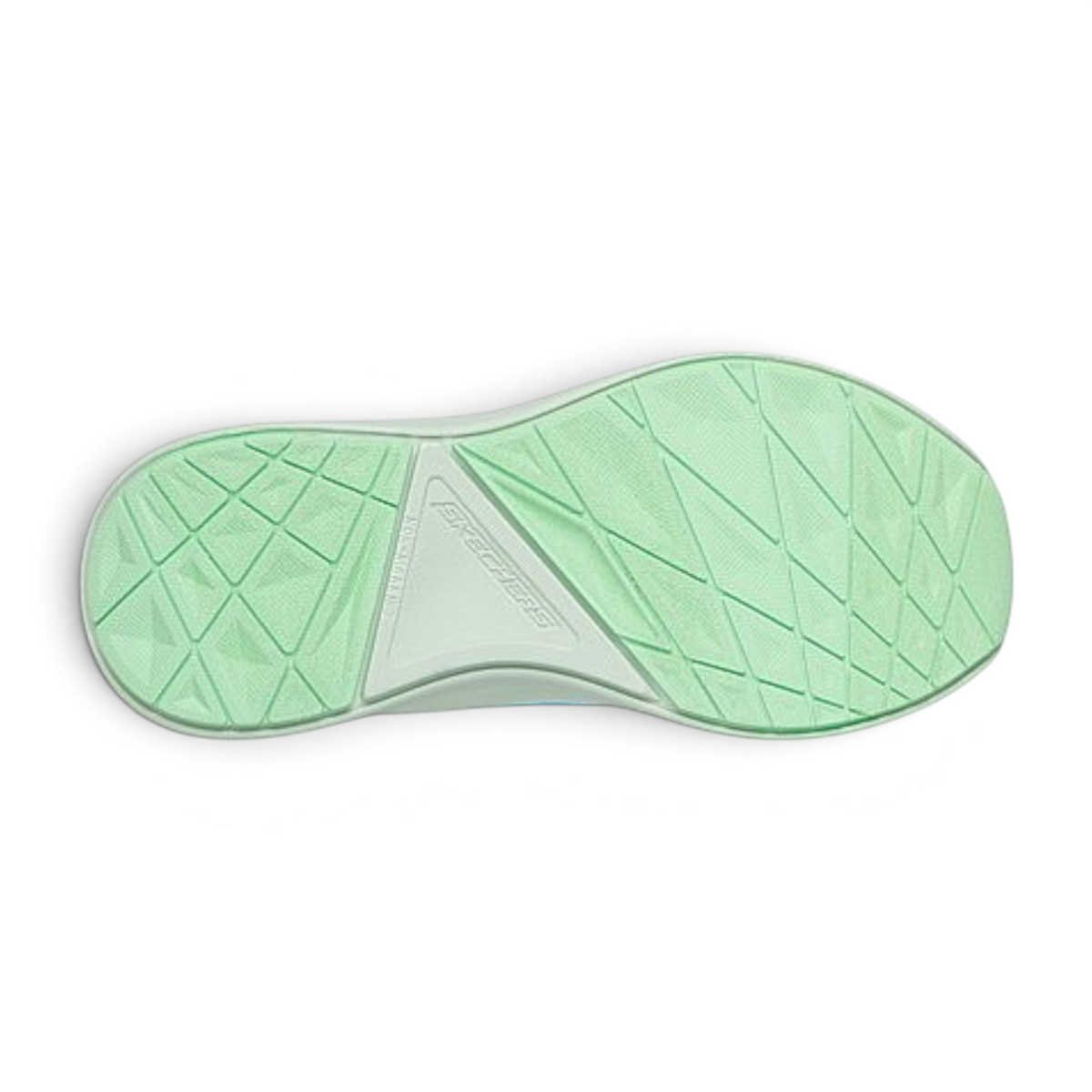 FRG Skechers Max Cushioning Ascend kids' running shoe showing the mint green textured rubber outsole