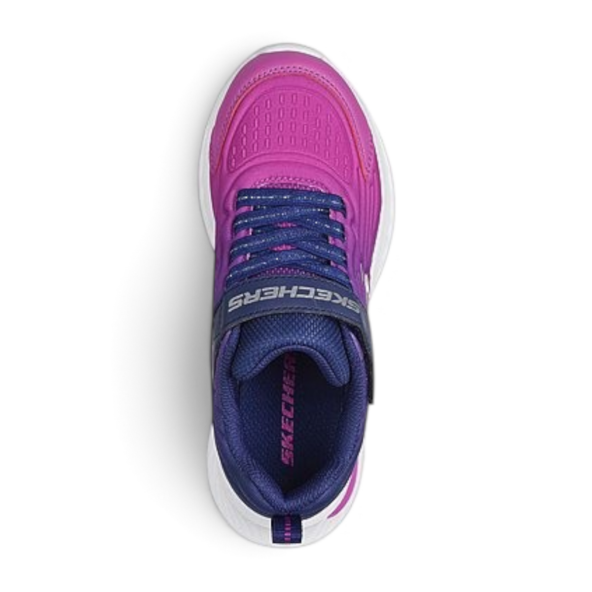 FRG Skechers JUMPSTERS-TECH kids sneaker in bright pink and purple with a hook-and-loop strap and white sole