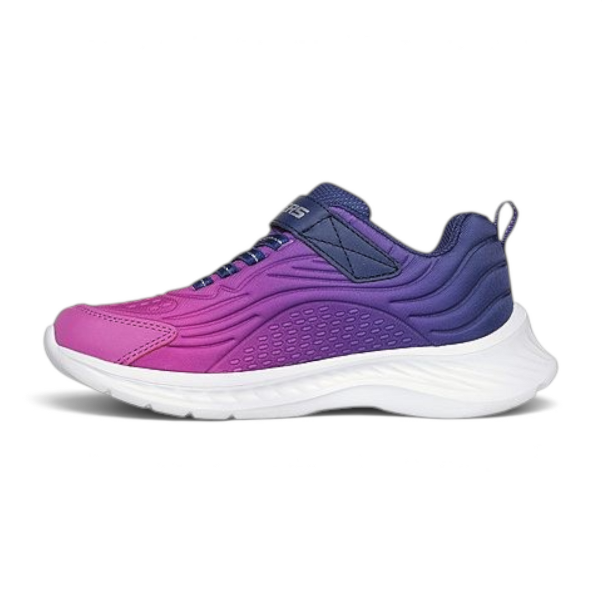 FRG Skechers JUMPSTERS-TECH kids sneakers in a purple and pink ombre design with a white cushioned sole