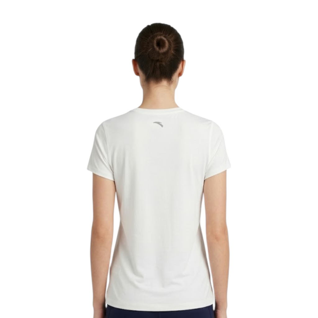 FRG ANTA snow white short sleeve running t-shirt seen from the back, featuring breathable moisture-wicking fabric.