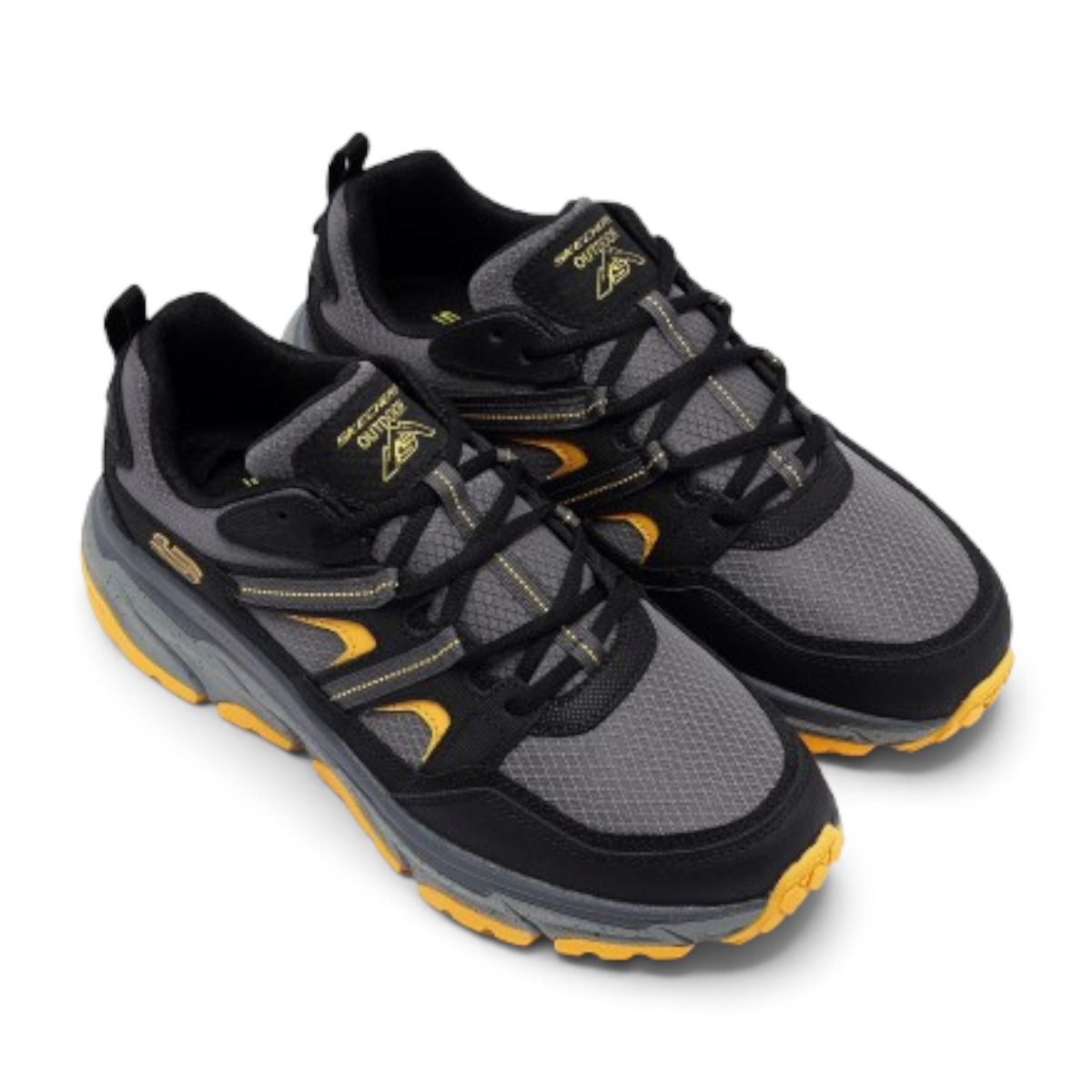 FRG Skechers Relaxed Fit D'Lux Journey hiking shoes in black and grey with yellow accents and breathable mesh