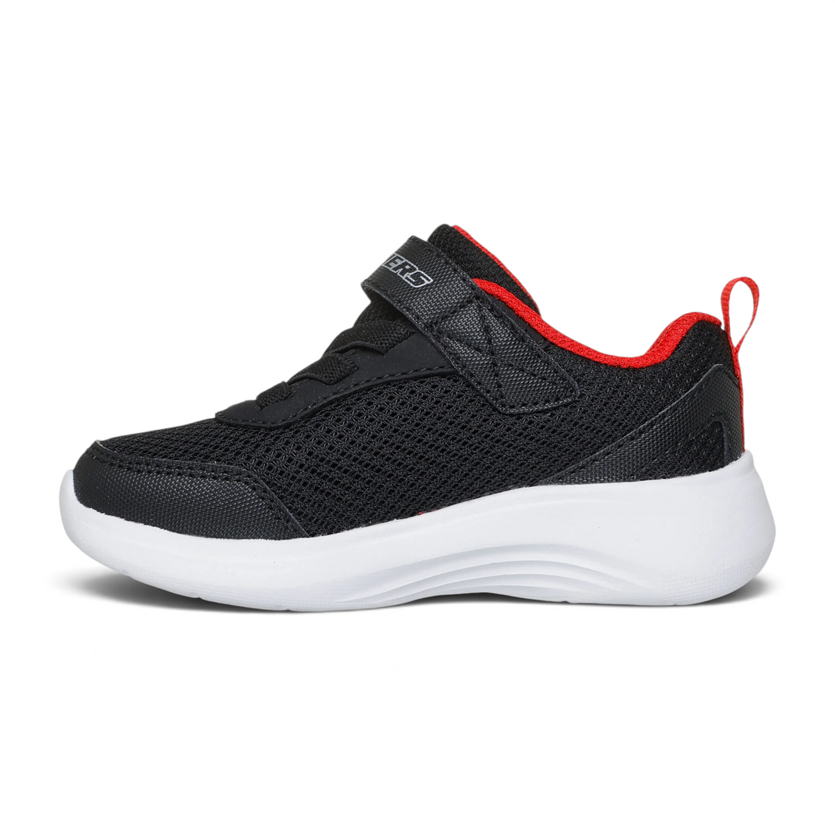 FRG Skechers Selectors Reset Achieved kids black and red lightweight mesh slip-on sneakers with hook-and-loop strap