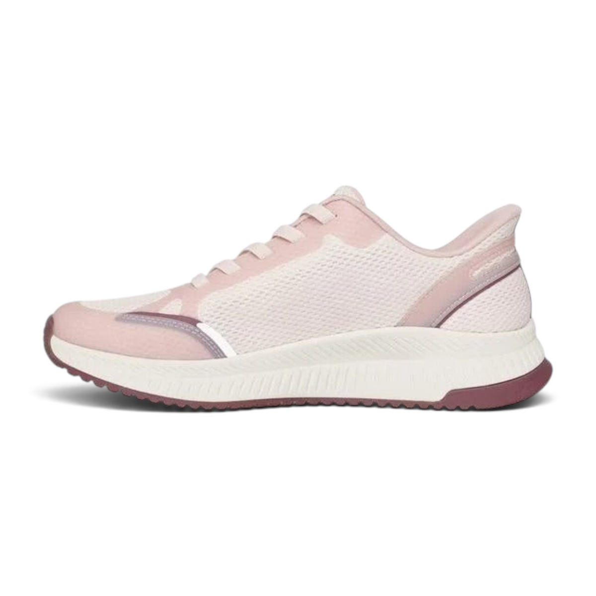 FRG Skechers BOBS SQUAD 4 pink multi athletic slip-on sneaker with stretch laces and a cushioned white sole