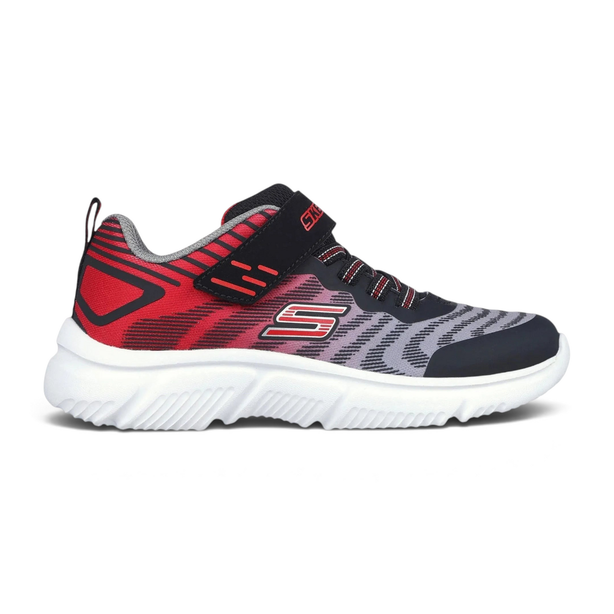 FRG GO RUN 650 kids running shoe in red and black with a white cushioned sole and hook-and-loop strap closure