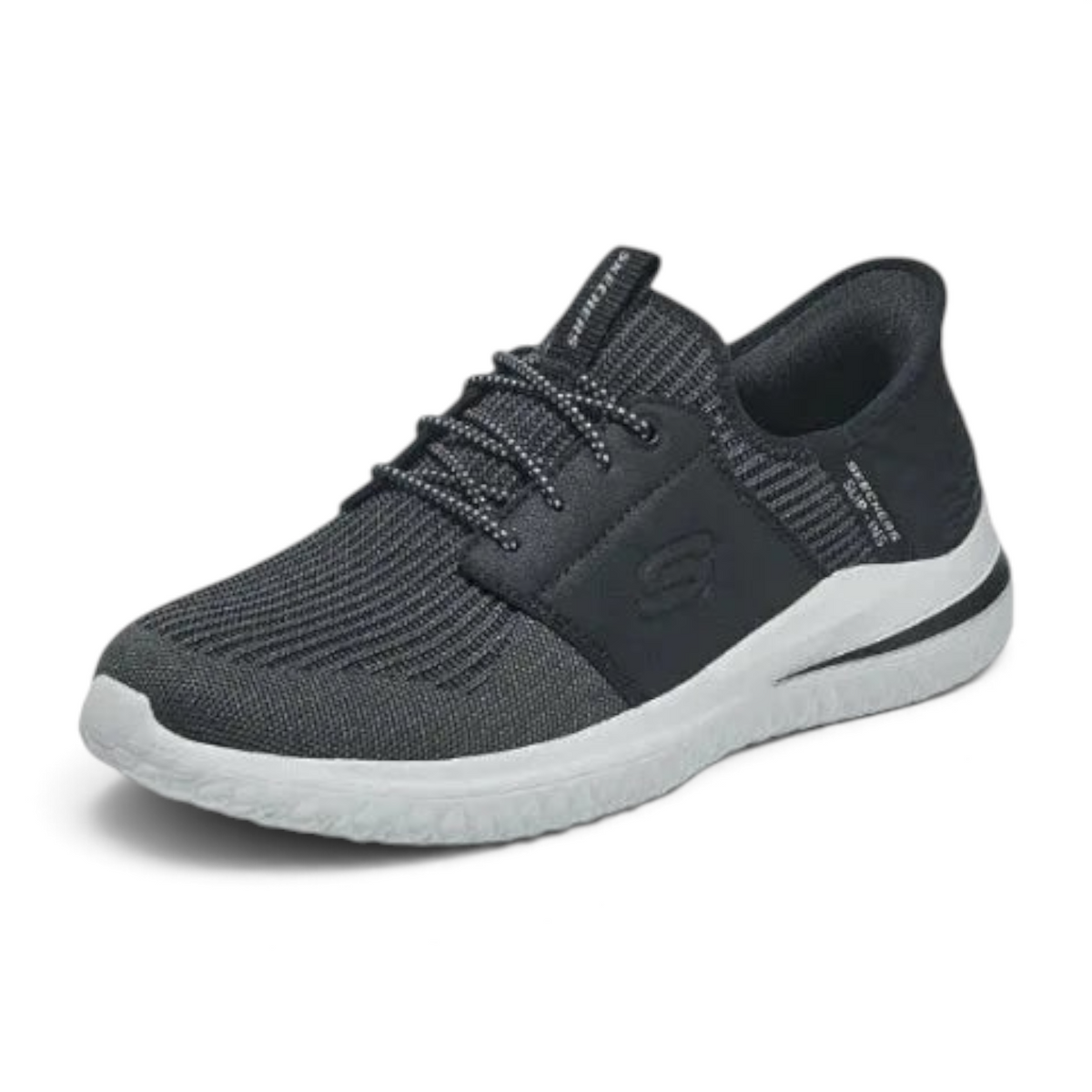 FRG DELSON 3.0 LAVELL charcoal grey knit slip-on sneaker with white cushioned sole and decorative laces