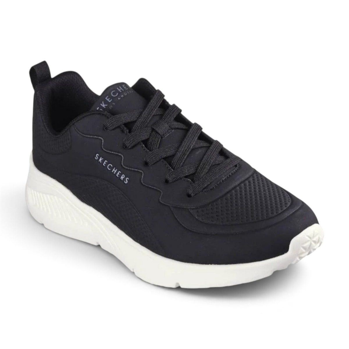 FRG UNO LITE black deboss durabuck lace-up fashion sneaker with a white cushioned sole