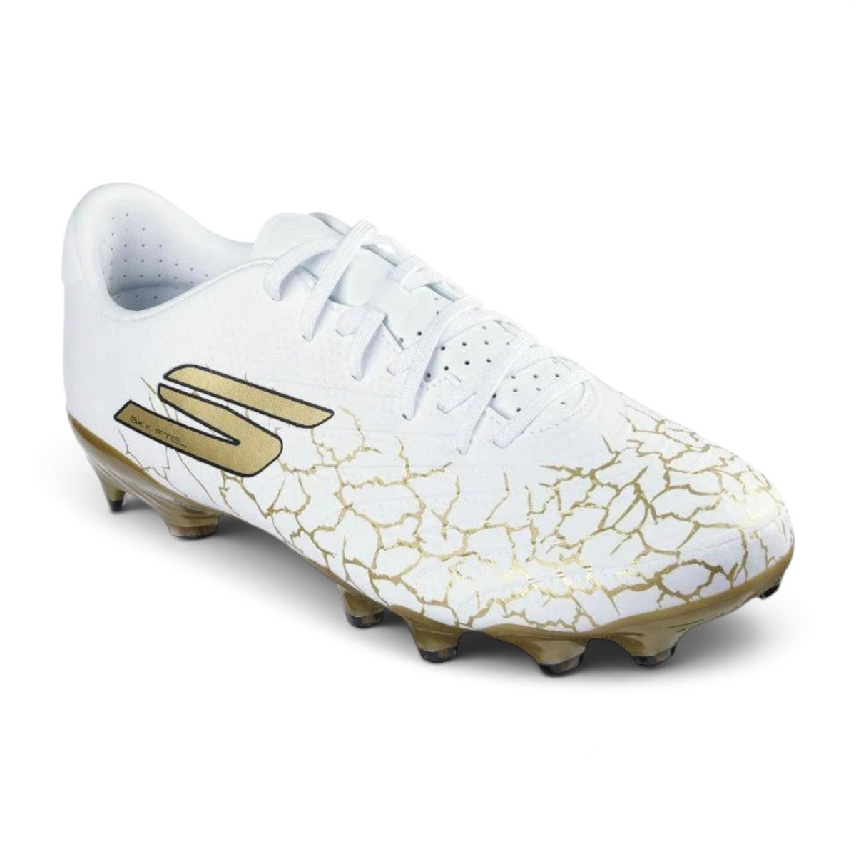 FRG Skechers SKX_1.5 Academy FG soccer boot in white with gold cracked pattern and black logo details
