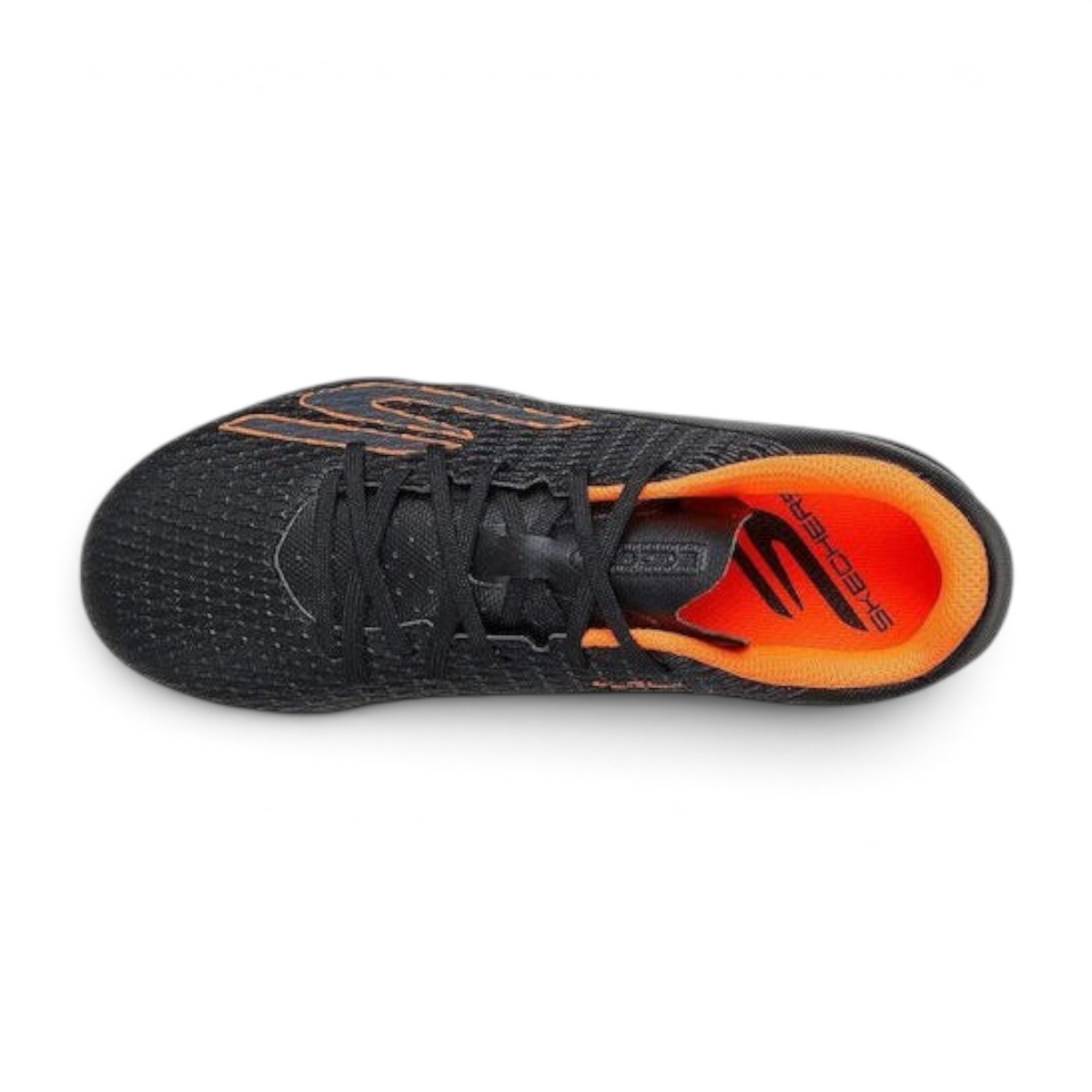 FRG Skechers SKX_2 Jr youth turf soccer boots in black with orange accents, top-down view