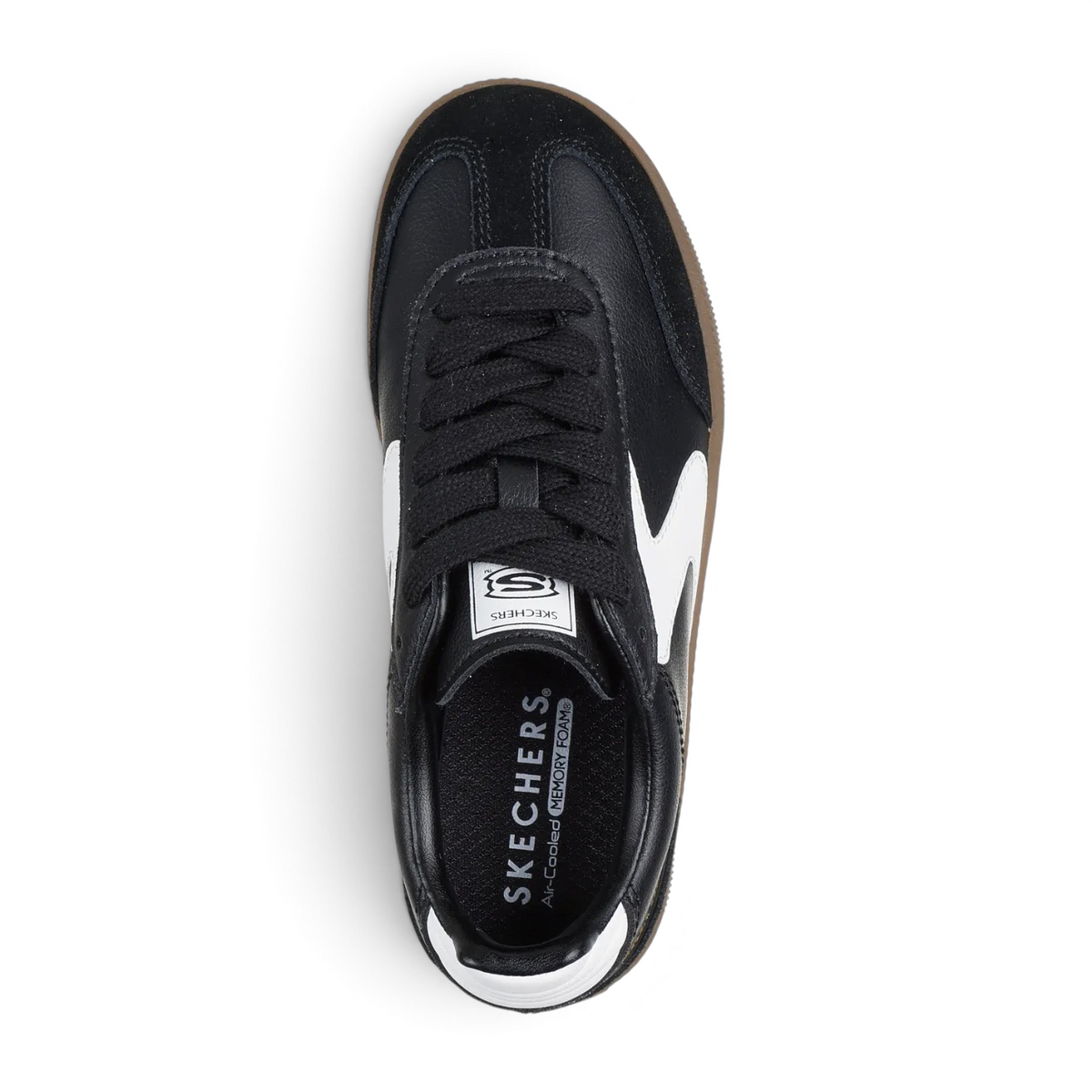 FRG Skechers Hotshot Junior Varsity black synthetic lace-up sneaker with suede overlays and white logo detail