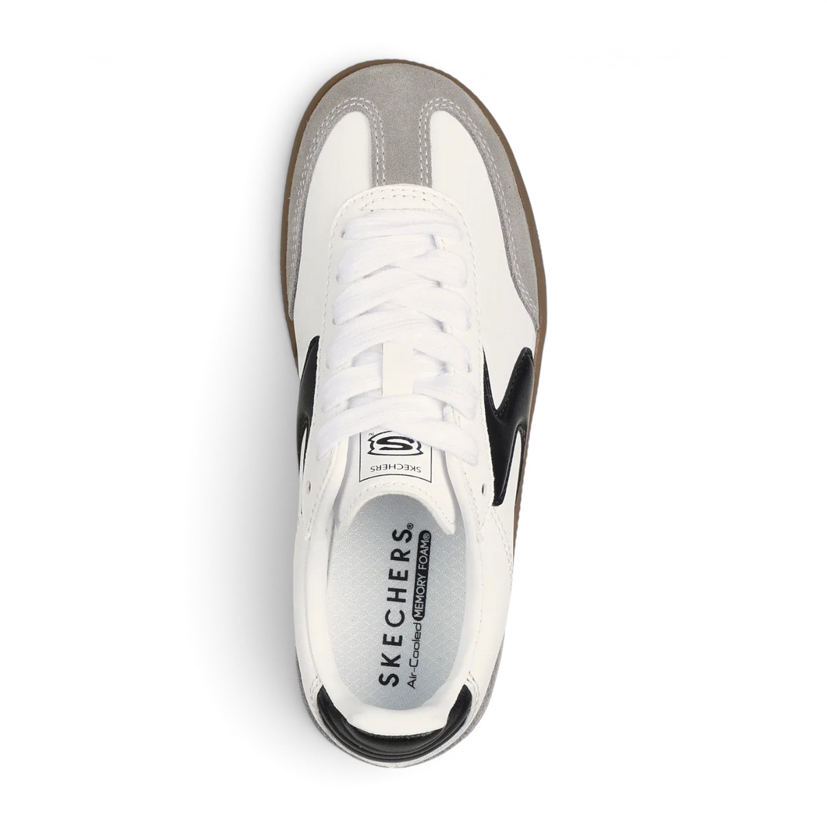 FRG Skechers Hotshot Junior Varsity low-profile sneaker in white synthetic leather with grey suede and black logo