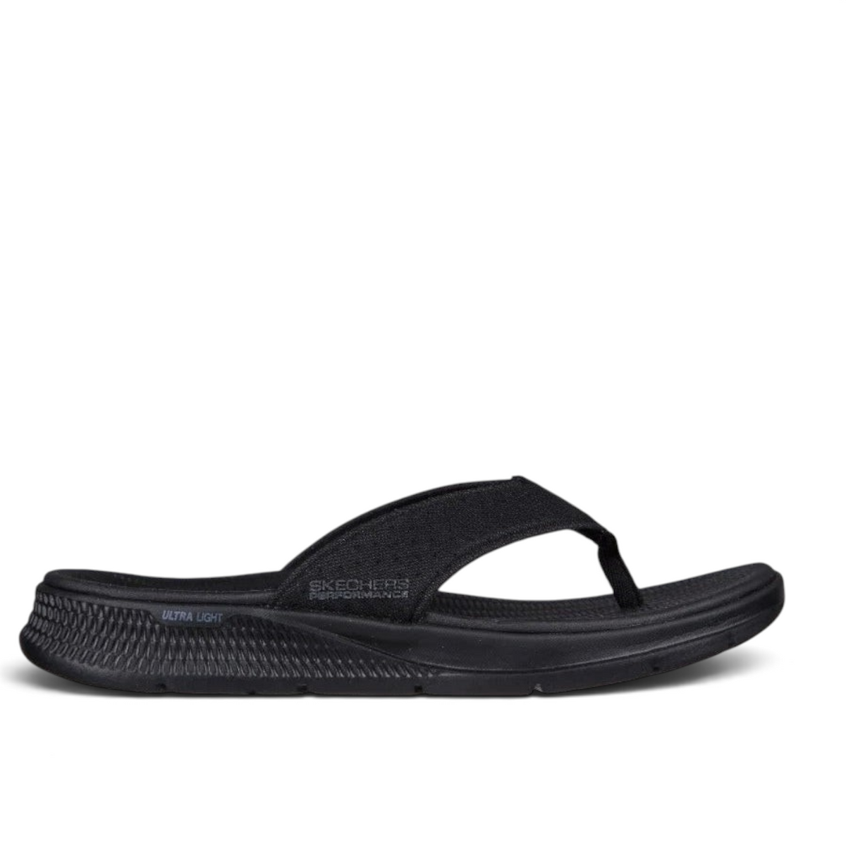FRG GO CONSISTENT SANDAL PENTHOUSE in black with a textured lightweight sole and comfortable fabric thong strap.