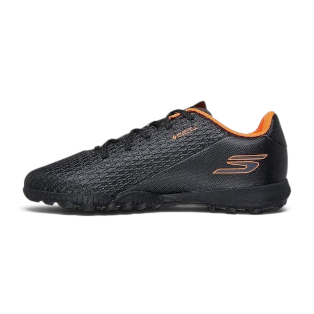 FRG Skechers SKX_2 Jr youth turf soccer boots in black with orange accents and textured upper for ball control