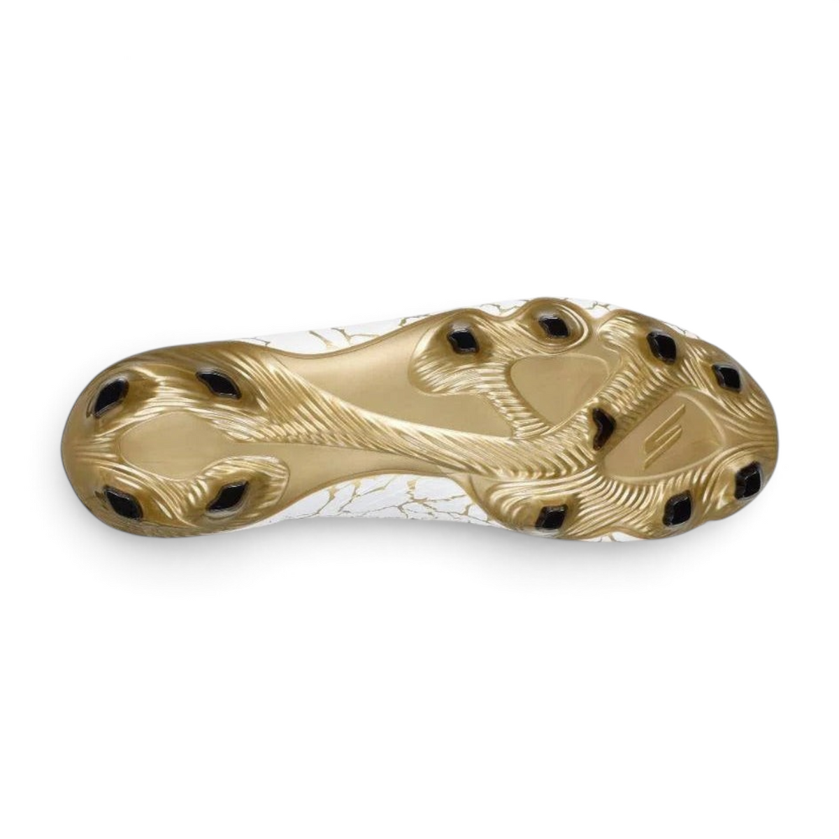 FRG Skechers SKX 1.5 Academy FG football boot sole in white, black, and gold with firm ground stud configuration