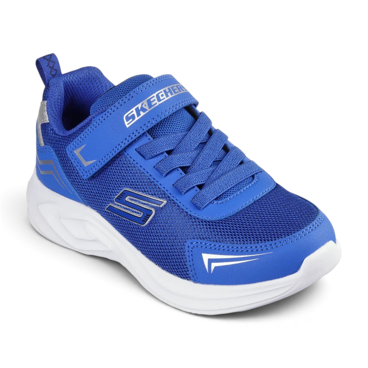 FRG MAZEMATICS blue mesh athletic sneaker with hook-and-loop strap and white cushioned sole for kids