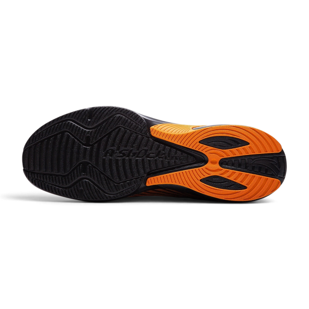 FRG running shoes featuring a black and orange textured rubber outsole with advanced grip patterns