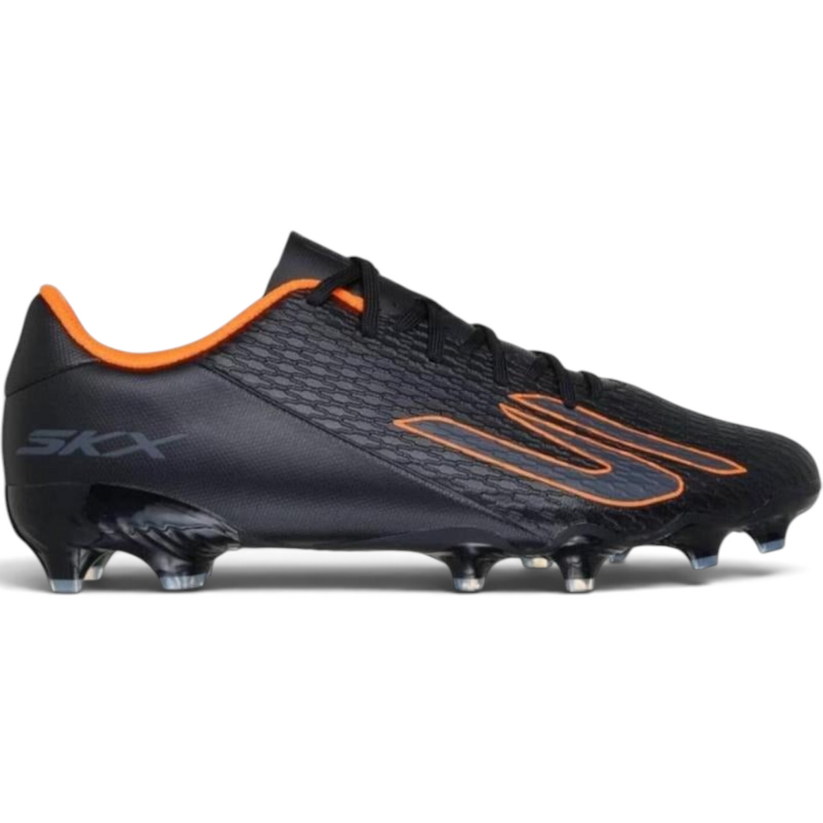 FRG Skechers Club MG black and orange multi-ground football boot with moulded upper and TPU plate
