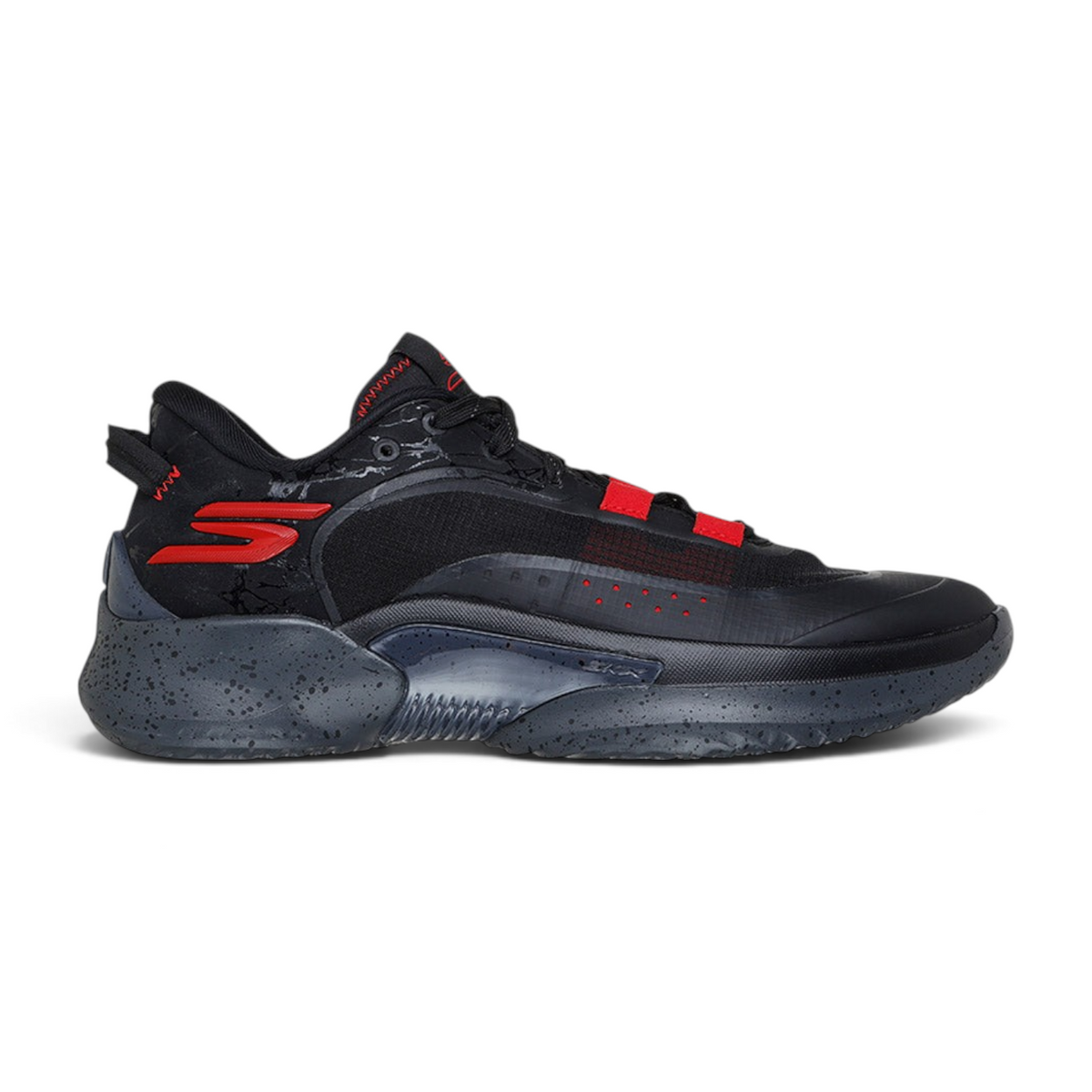 FRG Skechers SKX RESAGRIP low-top basketball shoes in black and red with speckled midsole and high-traction sole