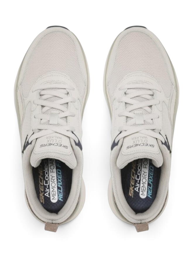 FRG Skechers Relaxed Fit D'Lux Walker New Moment beige mesh walking sneakers with Air-Cooled Memory Foam insoles