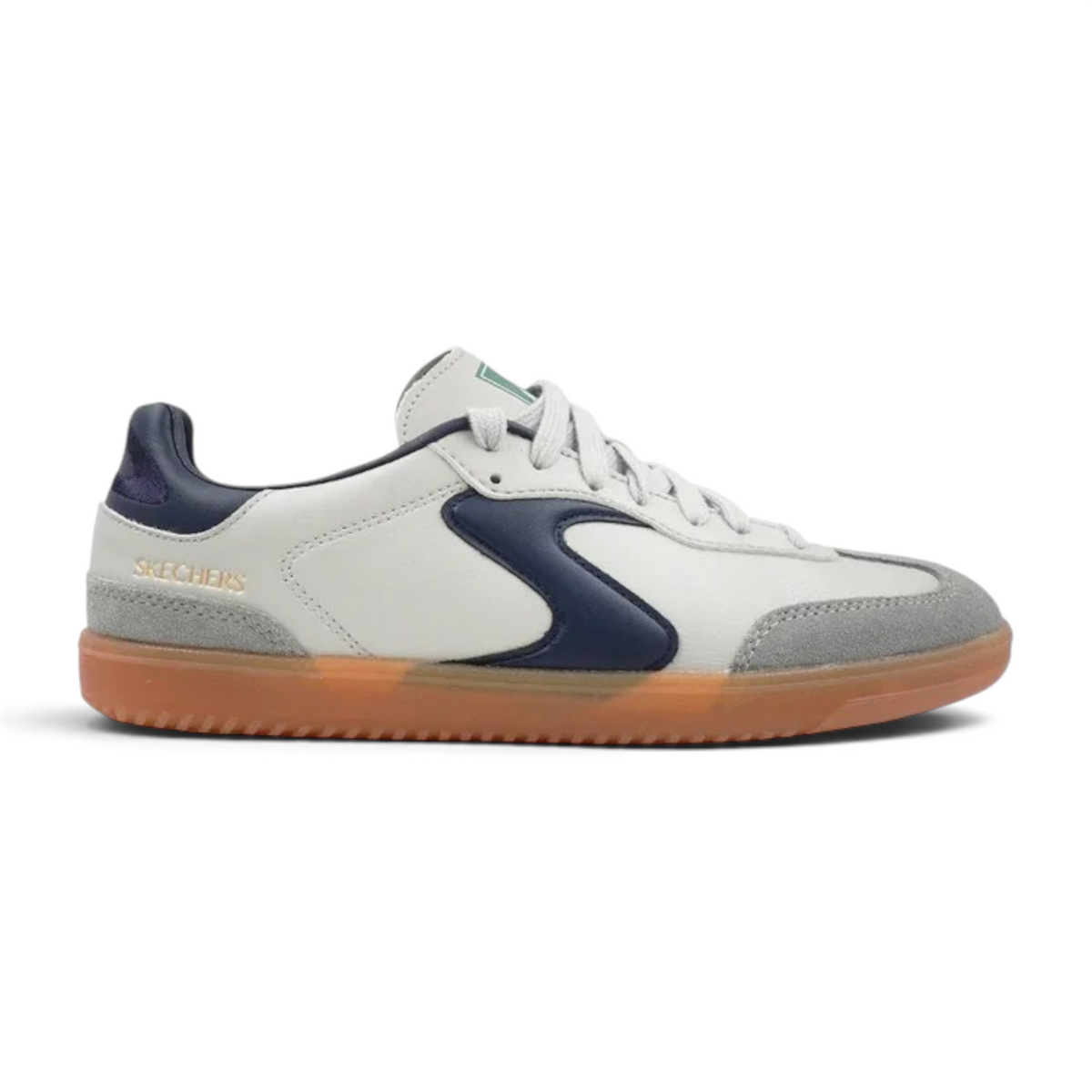 FRG Skechers Hotshot lace-up court sneakers in gray and navy with a gum rubber sole and leather upper