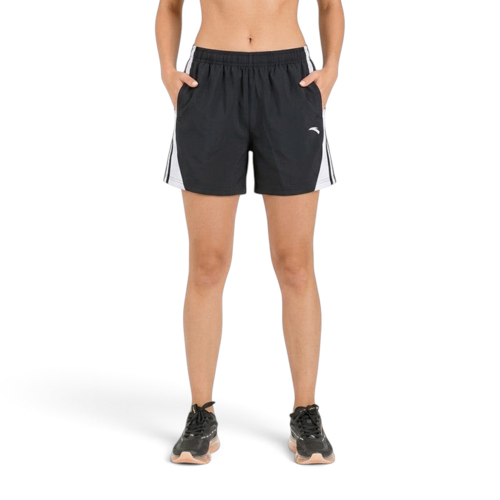 FRG ANTA little kids black knit shorts with white side stripes and elastic waistband for active play
